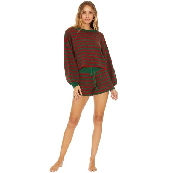 BEACH RIOT // red green stripe relaxed fit elastic drawstring balboa knit shorts - Picture 9 of 10